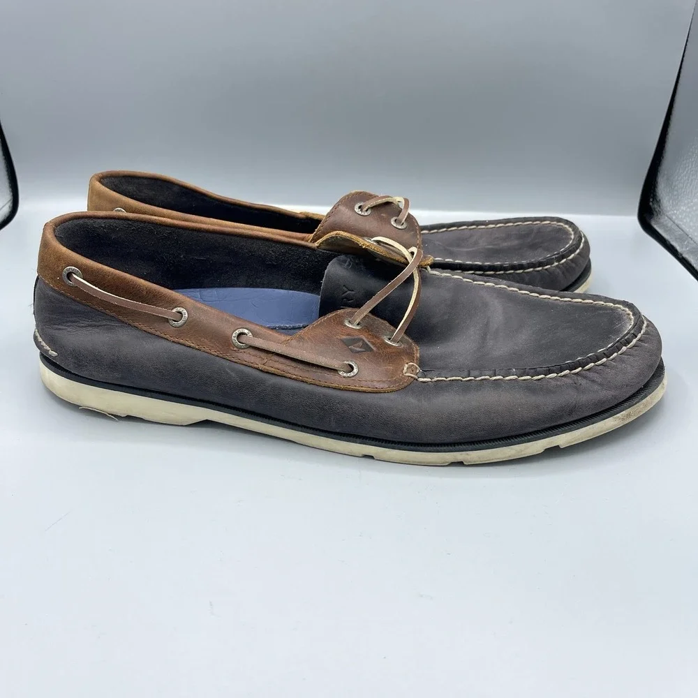 Sperry Top-Sider Leeward Boat Shoes Mens US 13M Navy Brown Upper Leather Preppy